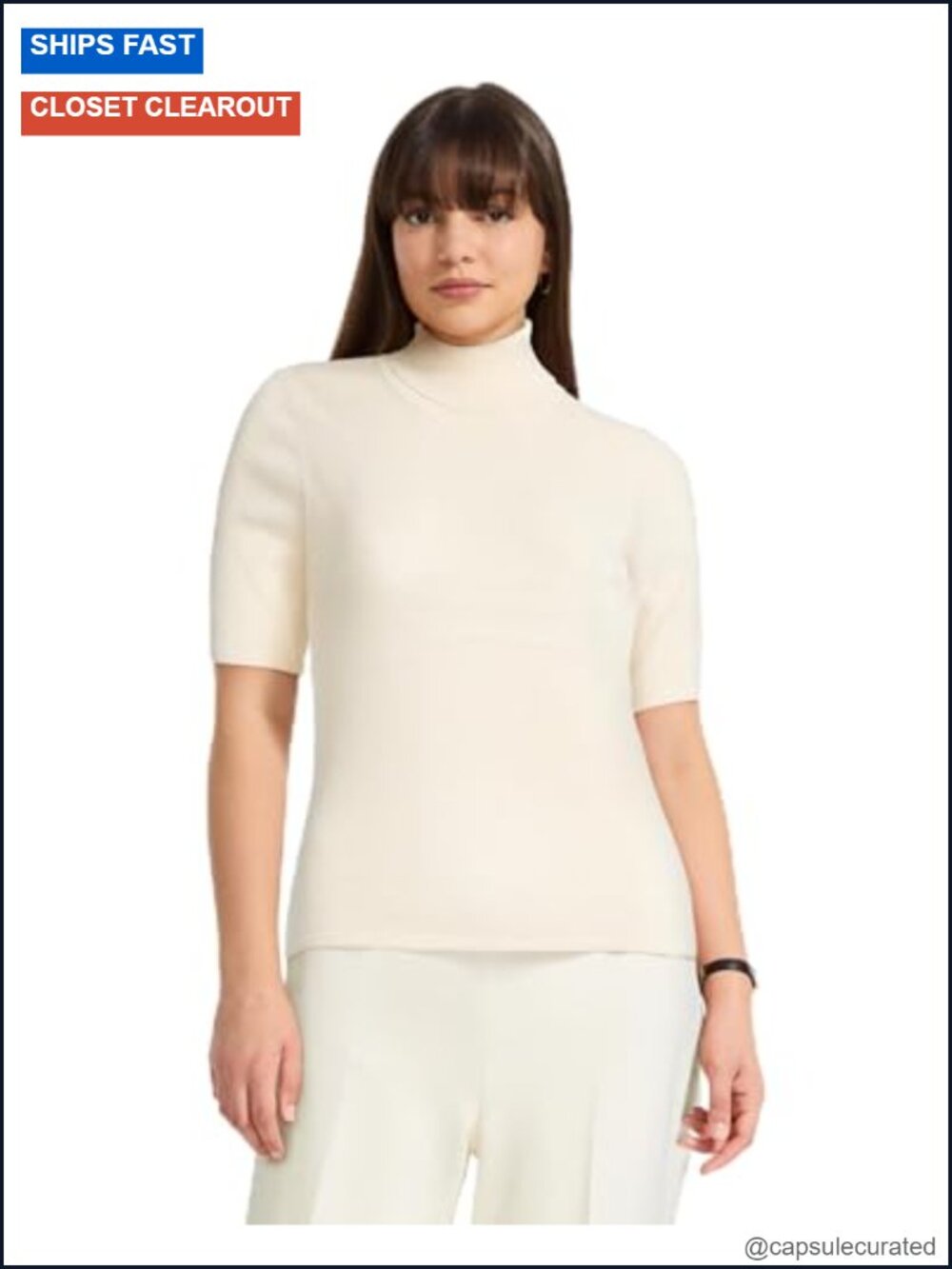 Half Sleeve Turtleneck Pullover Sweater Rayon Blend